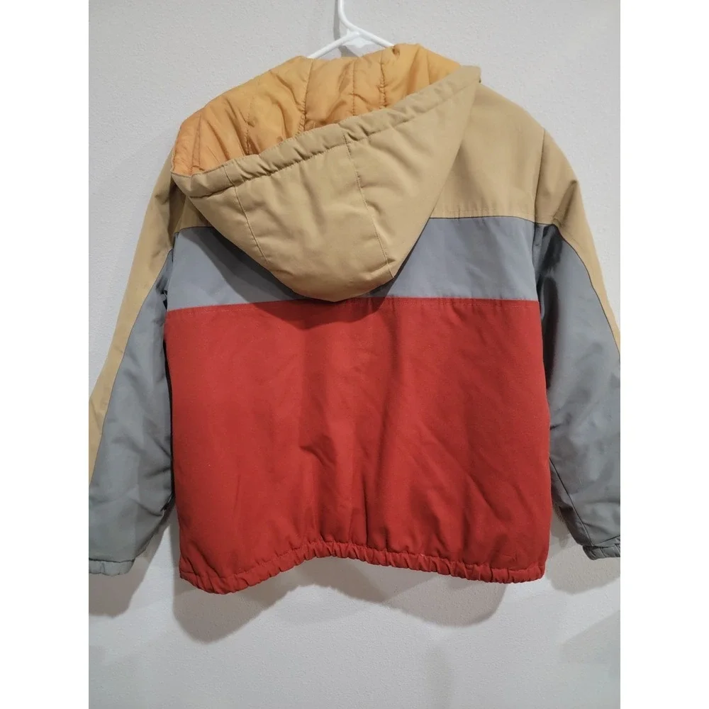 XTC Colorblock Full Zip Orange Gray Puffer Hooded coat Jacket, Retro Sz L 1970's